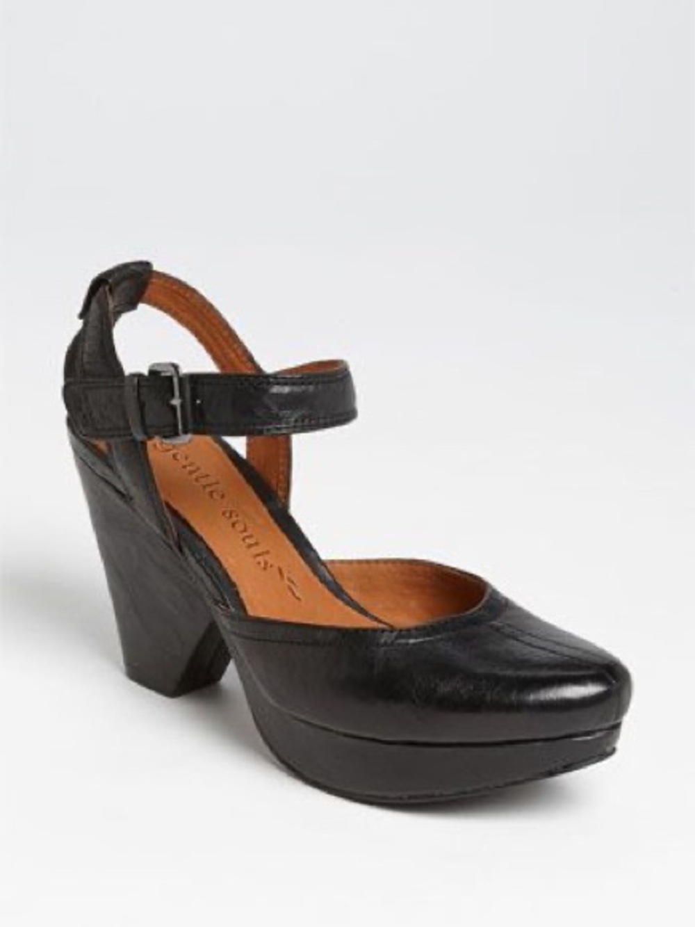 Gentle Souls Kenneth Cole Opportunity Black Leather Mary Jane Chunky Heels 8
